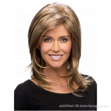 Wholesale vendors fluffy long light brown wig  natural straight and kinky curly Synthetic hair wigs for women